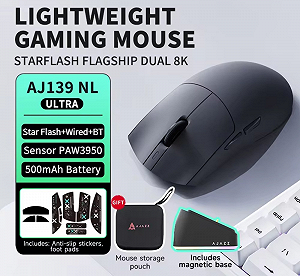 Миша AJAZZ AJ139P NL V3 Ultra PAW3950 42000DPI Black + кейс - Фото 1