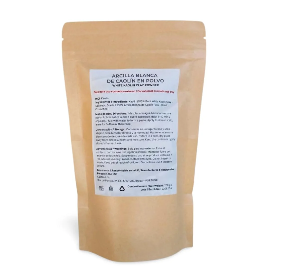 Глина Біла 100% Натуральна з Португалії 250г Косметичний Порошок для Догляду за Шкірою, Очищення, фото №2