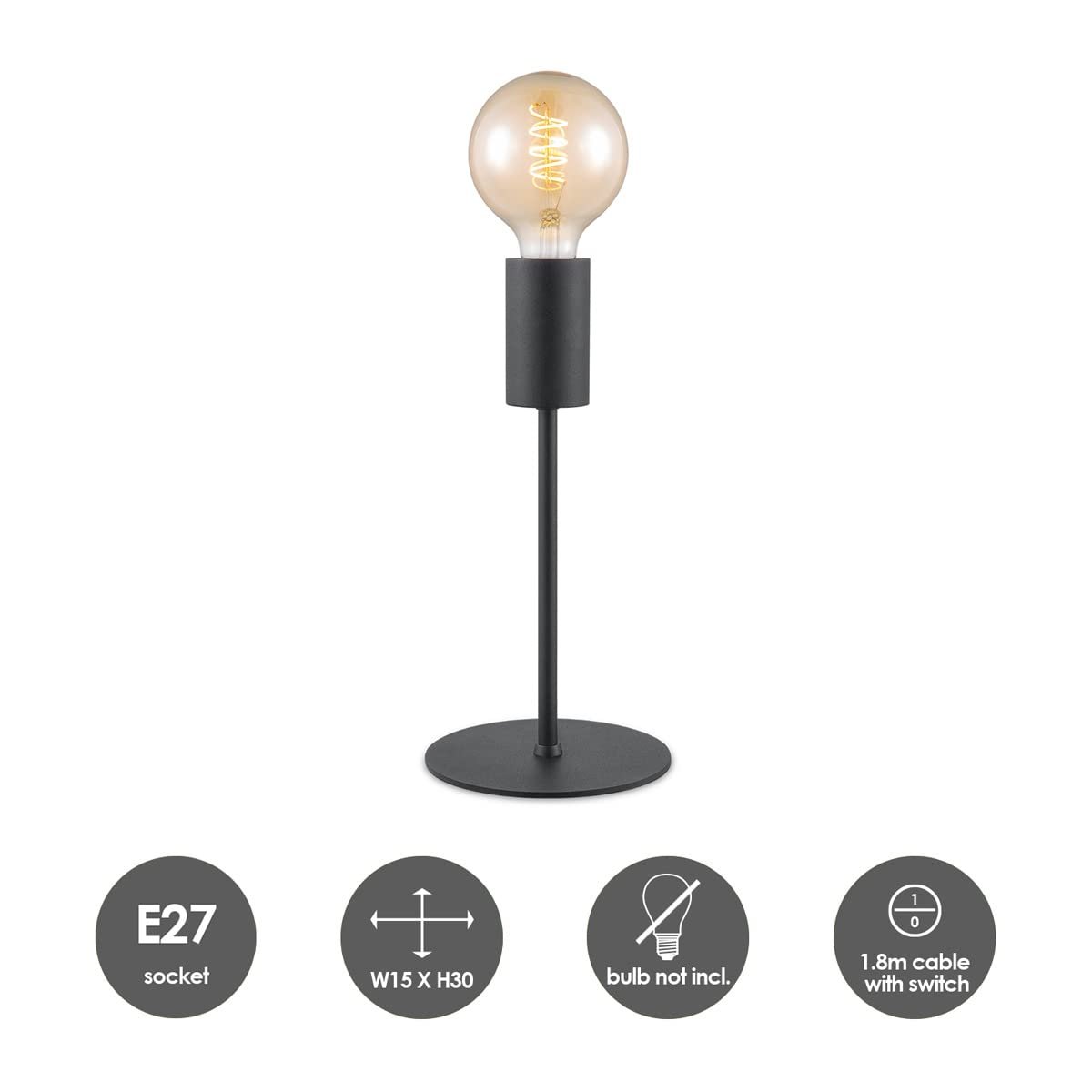 Настільна лампа Home Sweet Home Sola Industrial 15/15/30 см металева E27 Black, фото №4