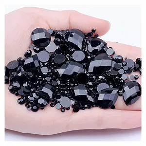 Стрази Круглі Акрилові Чорні Різних Розмірів Плоскі Без термофіксації Кристали для дизайну нігтів synthetic.ua - Фото 1