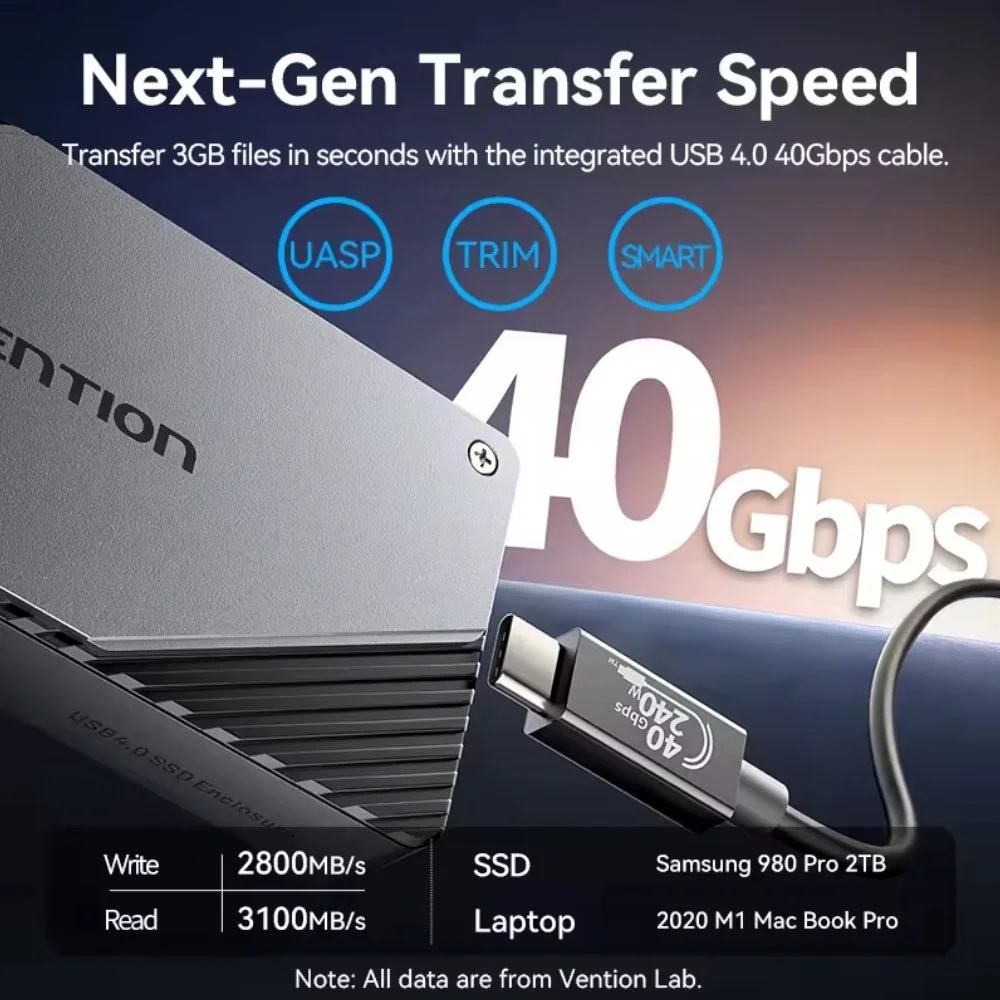 Внешний карман Vention KPZ 40Gbps M.2 NVMe SSD to USB4, Thunderbolt 4 Grey, фото №4 Внешний карман Vention KPZ 40Gbps M.2 NVMe SSD to USB4, Thunderbolt 4 Grey, фото №4