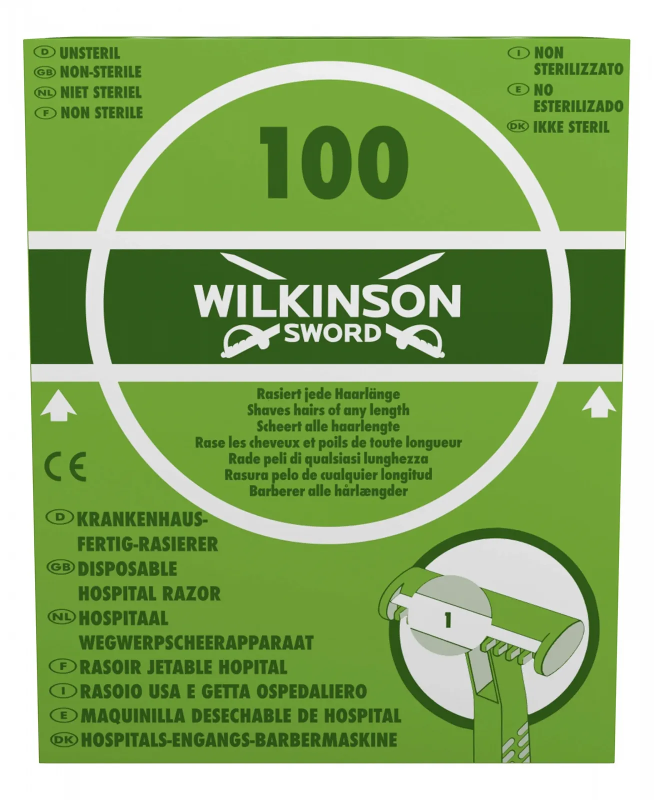 Одноразовая медицинская бритва Wilkinson с функцией ретракции зеленая 100 шт., фото №2 Одноразовая медицинская бритва Wilkinson с функцией ретракции зеленая 100 шт., фото №2