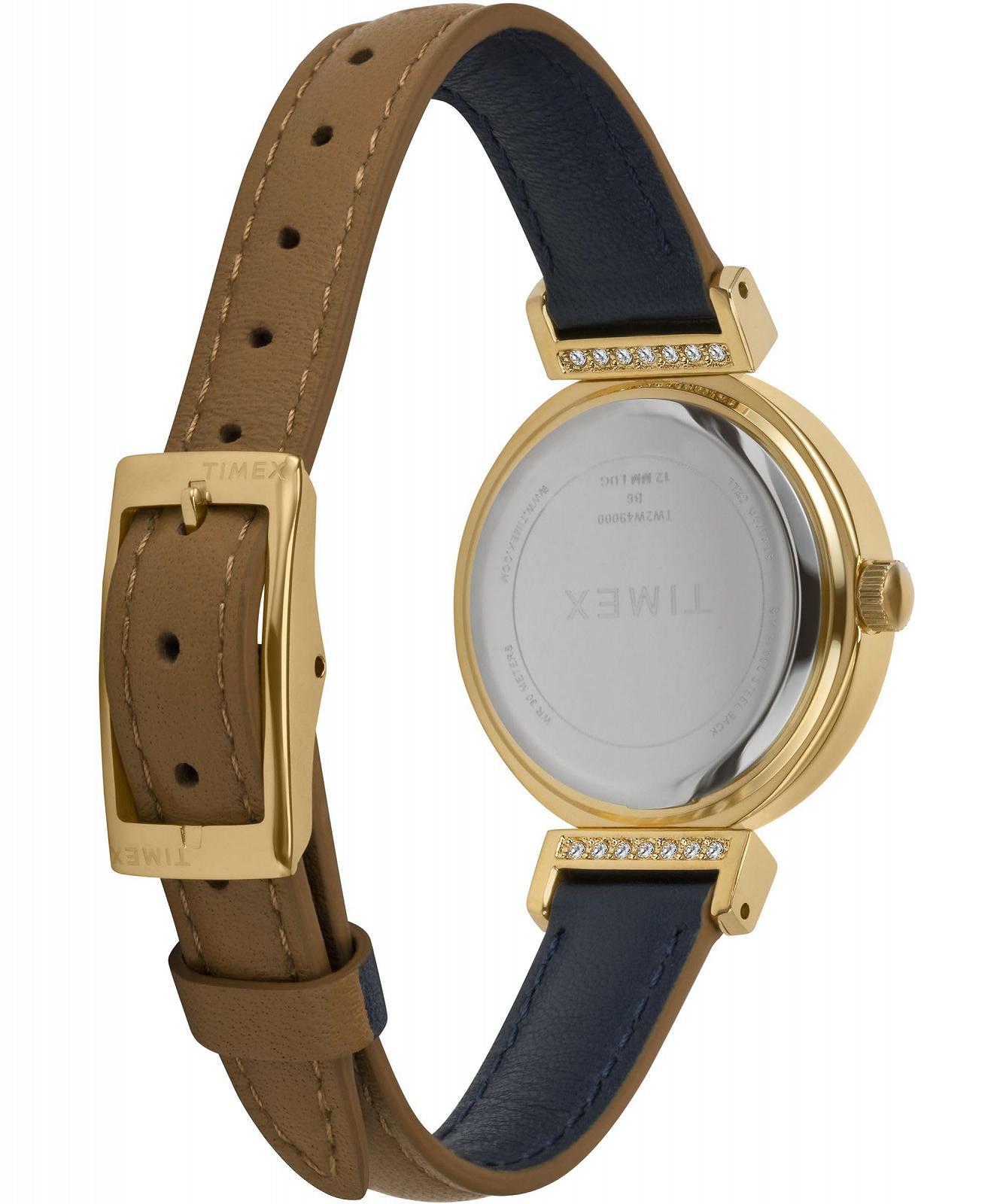 Жіночий годинник Timex Dress 31 мм - Коричневий шкіряний ремінець Сріблястий циферблат Золотистий корпус, фото №5
