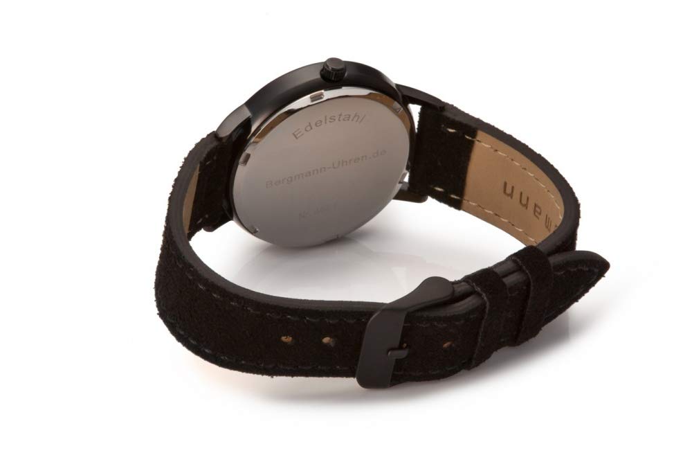 Годинник Bergmann COR Чорний Аналоговий Кварцовий Чорний циферблат Чорний замшевий ремінець, фото №3