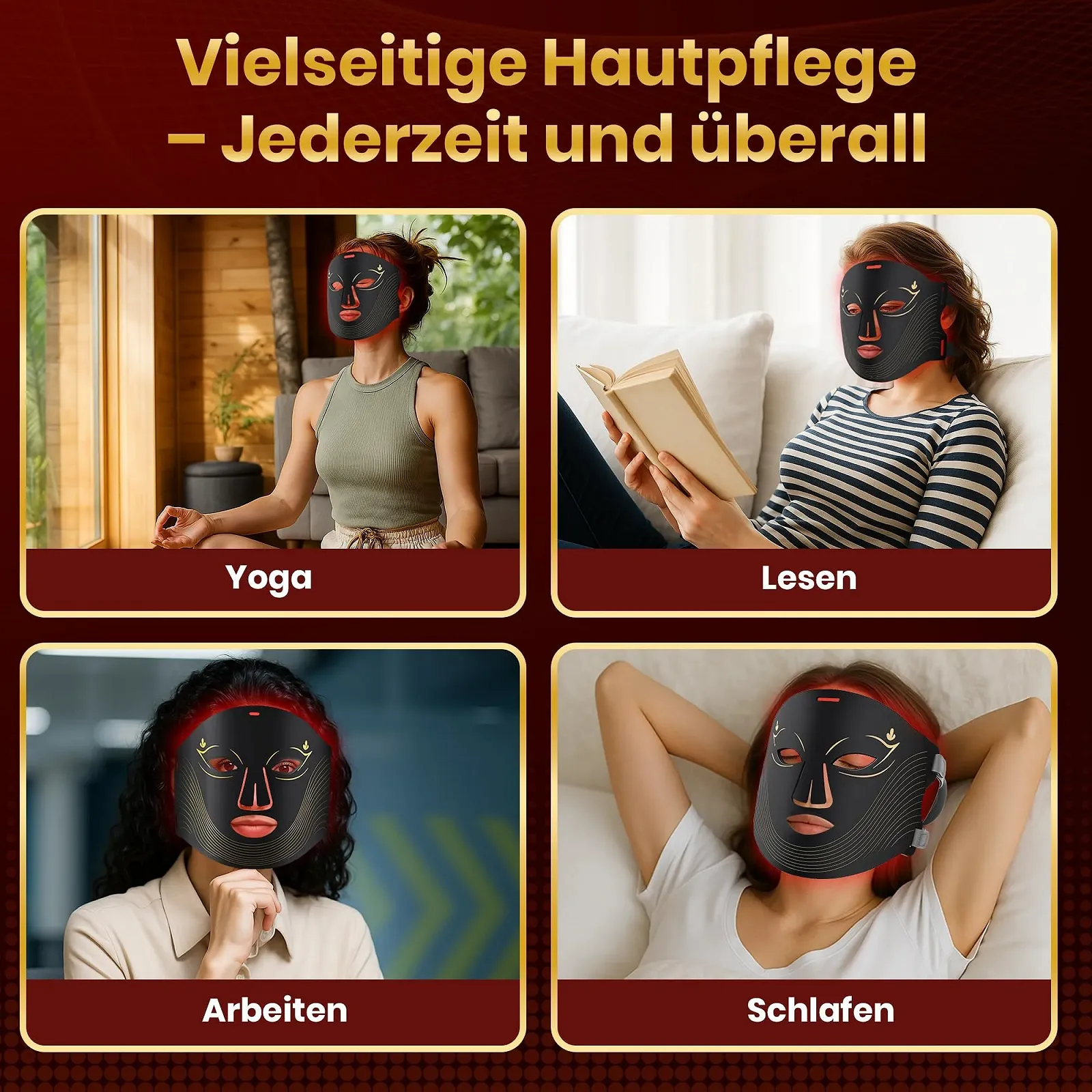LED Маска Лампа Красного Света – 4-цветная светотерапия с 240 LED, аккумуляторная светотерапия для антивозрастного ухода, фото №6