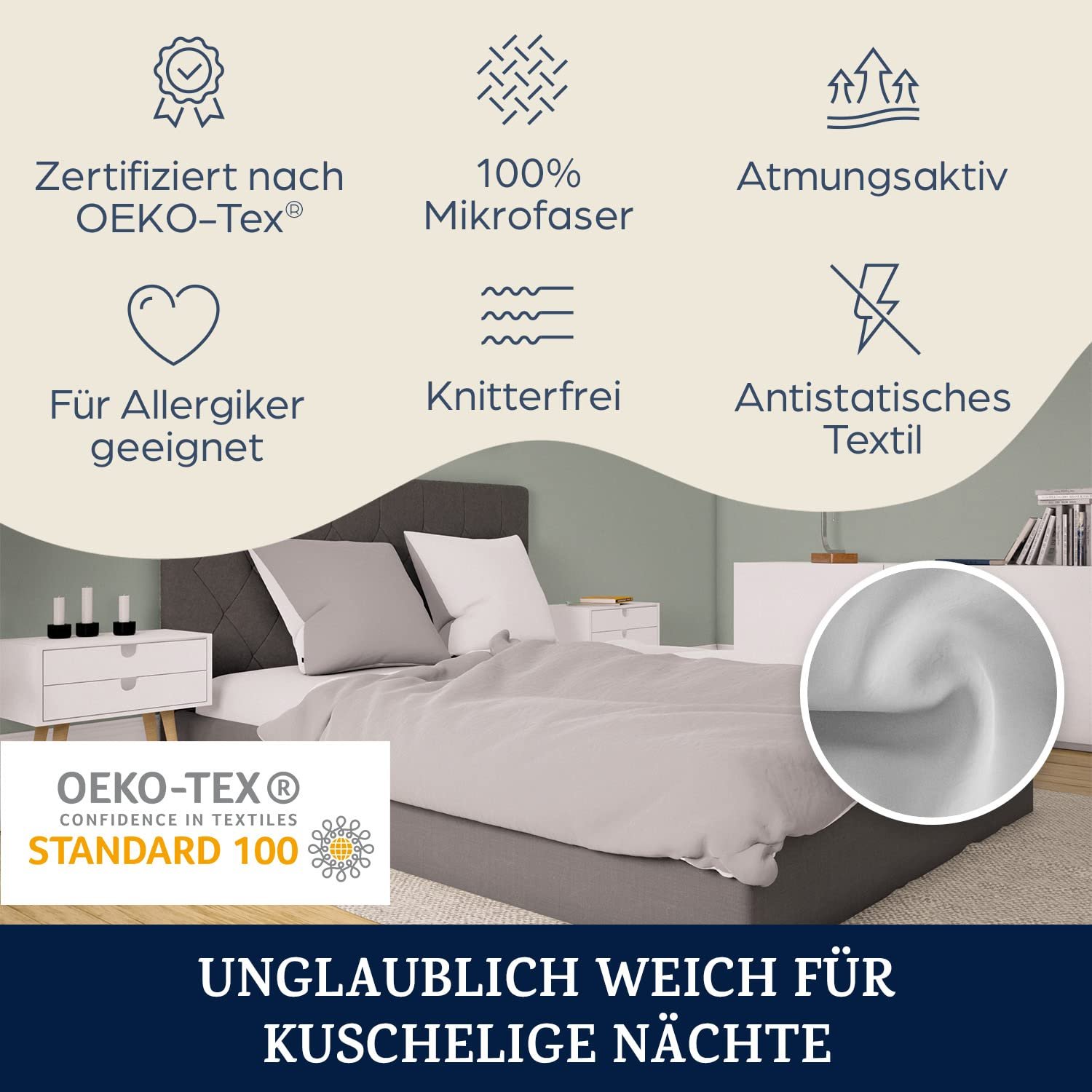 Постільна білизна sleepwise Зима, комплект з 2 предметів, 135 x 200 см, сірий/білий, фото №2