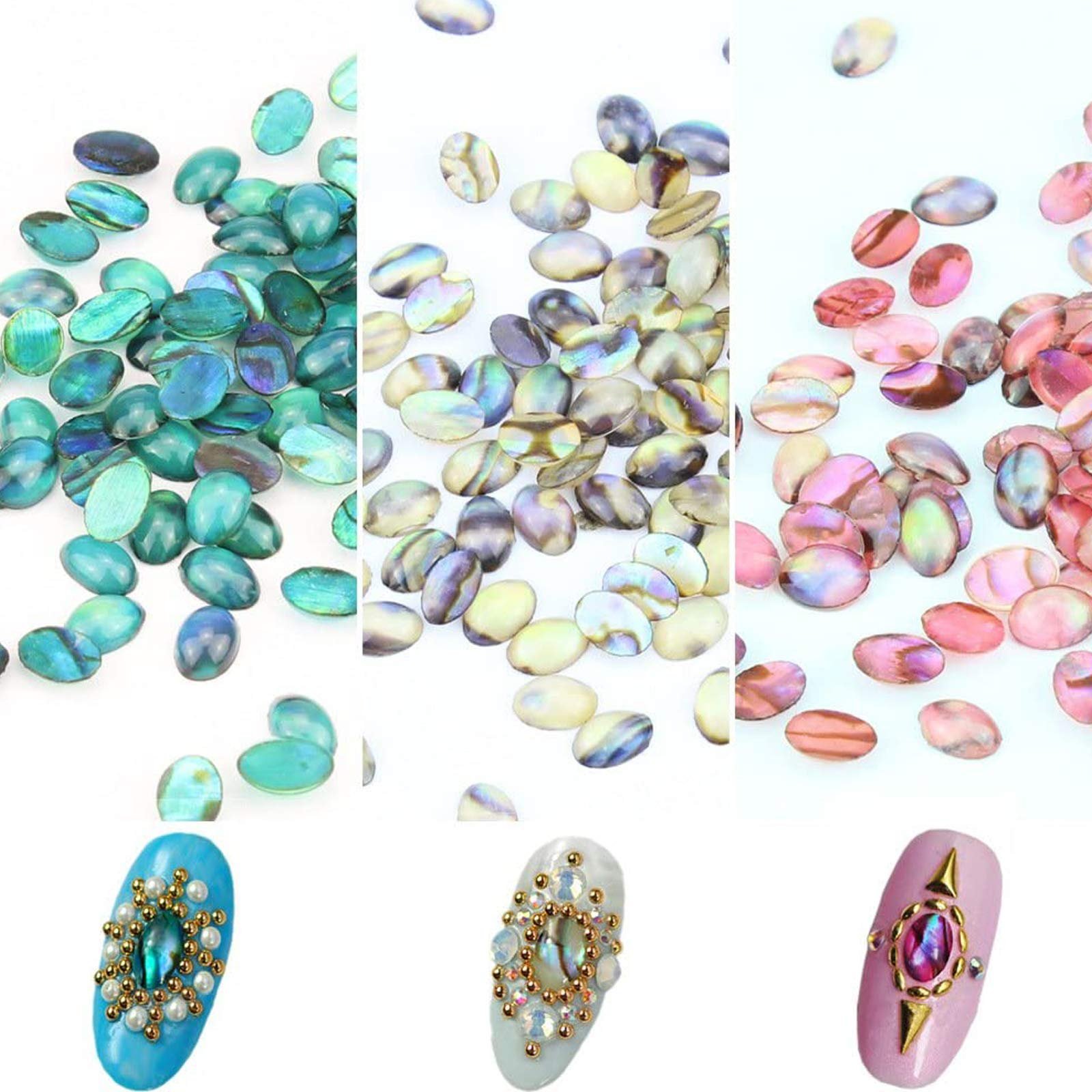 Украшение для ногтей Ракушки Натуральные камни 3D 4 x 6 мм Красный, Натуральный, Зеленый, 10 шт, фото №3