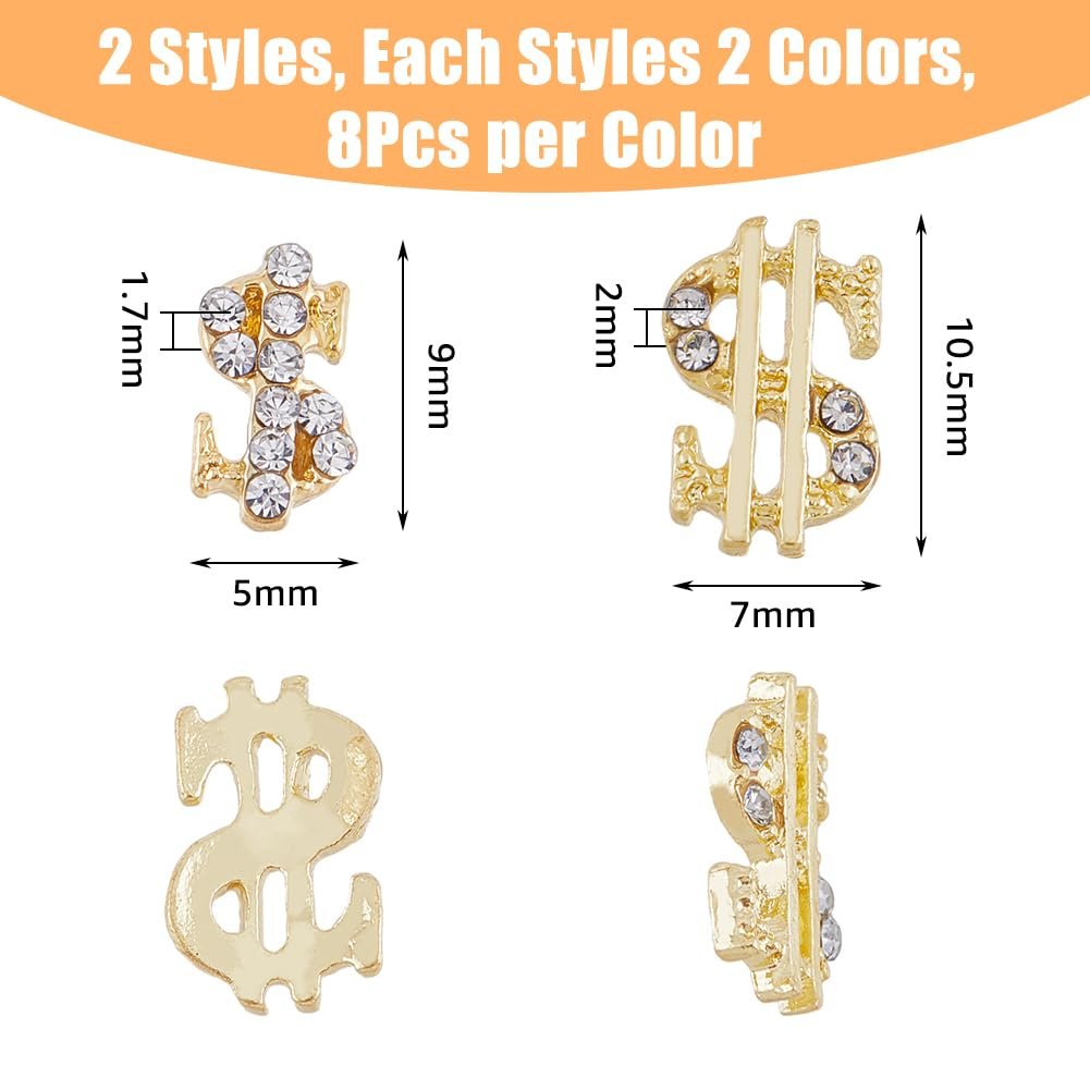 Стразы для ногтей DICOSMETIC, 32 шт, 2 стиля, доллары, золотой и серебряный, фото №2