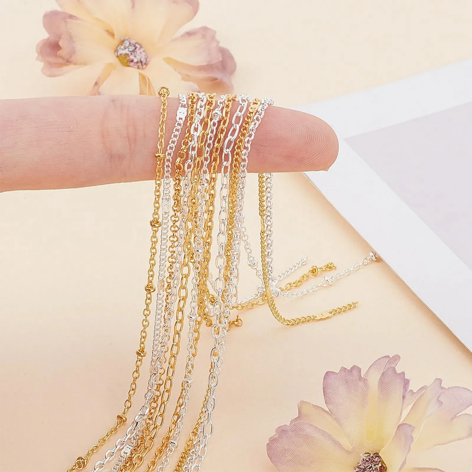 Ланцюжки для дизайну нігтів NICENEEDED 12 смужок Метал Срібло Золото, фото №4