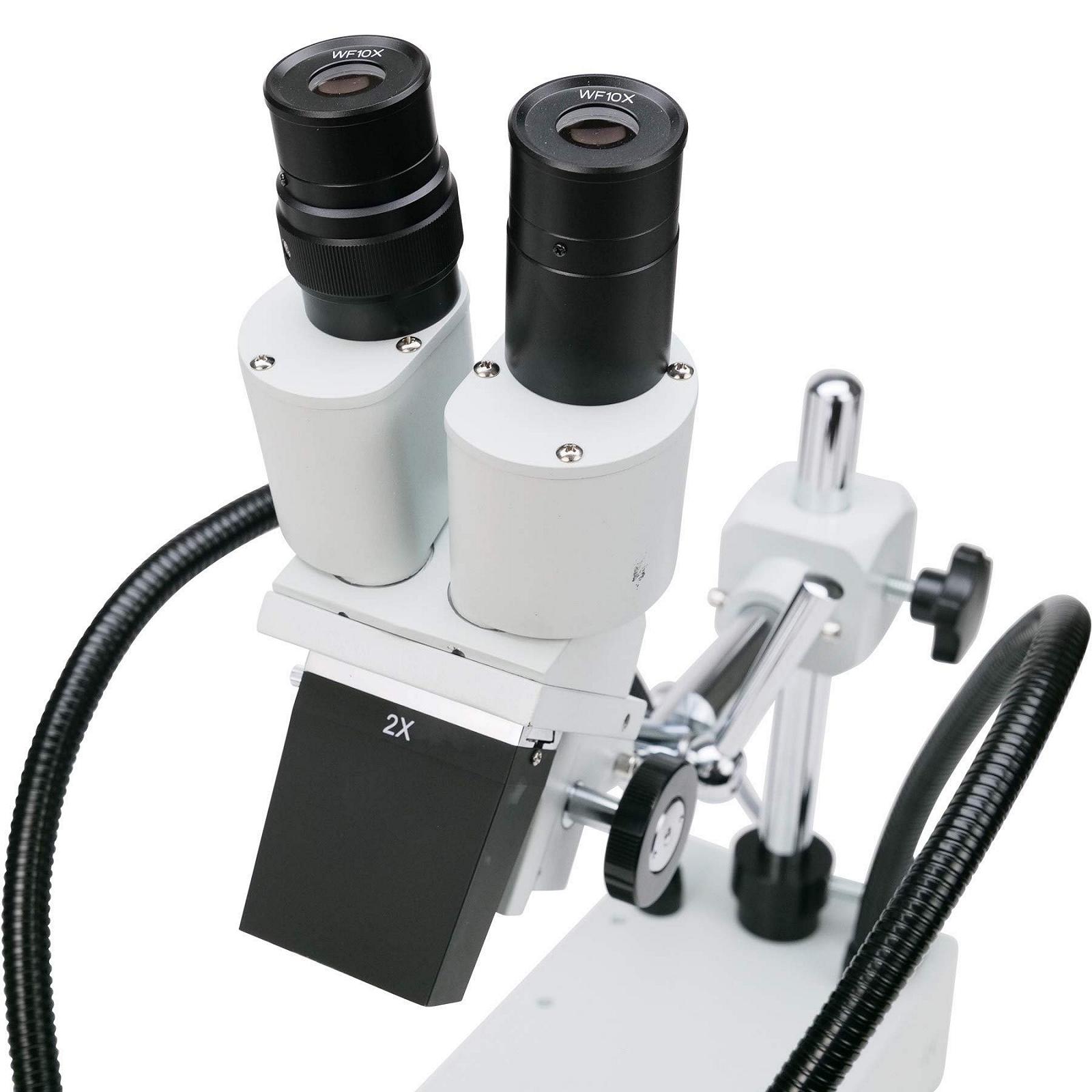 Микроскоп стереоскопический AmScope SE420-2L 20x с фиксированным объективом, с двойной светодиодной подсветкой на гибкой стойке, фото №3