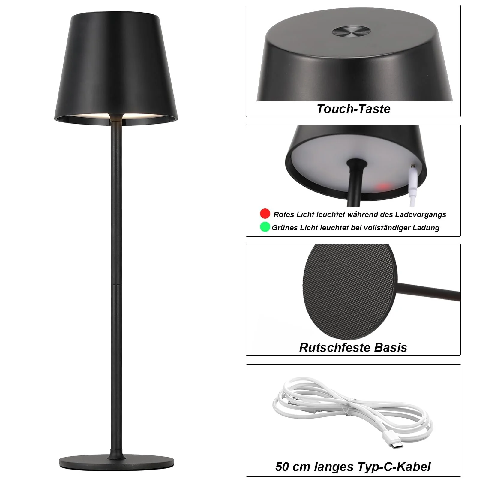 Настільна лампа PreeOtti LED Бездротова Акумуляторна USB-C Чорна, фото №4