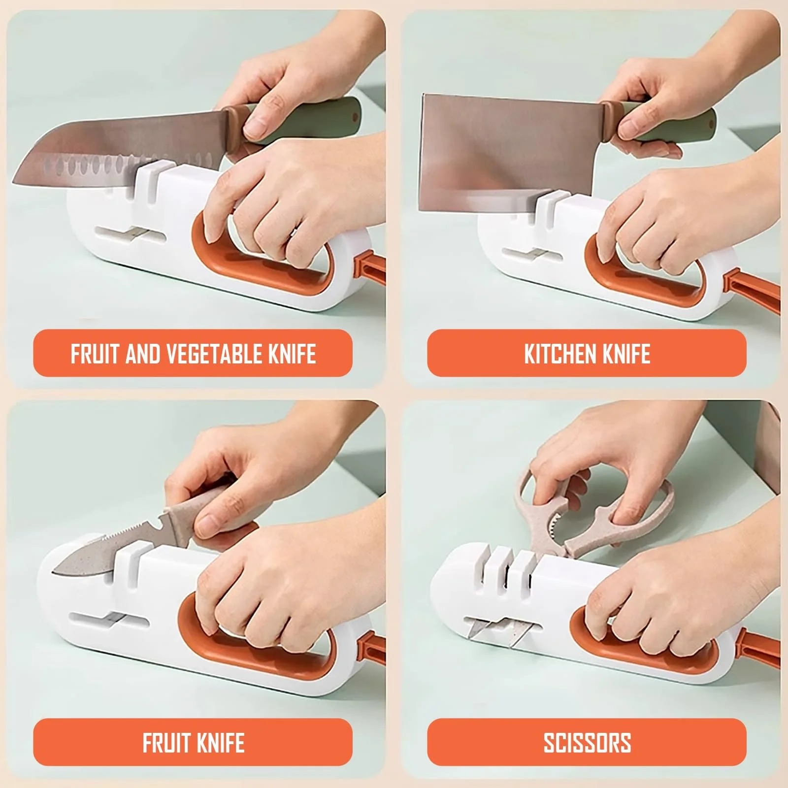 Точилка для ножей 4 в 1 ручная многоуровневая мини для кухонных ножей и ножниц, фото №6