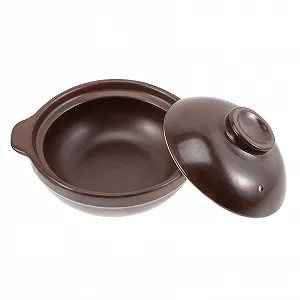 Глиняный горшок с крышкой антипригарный коричневый - Фото 1