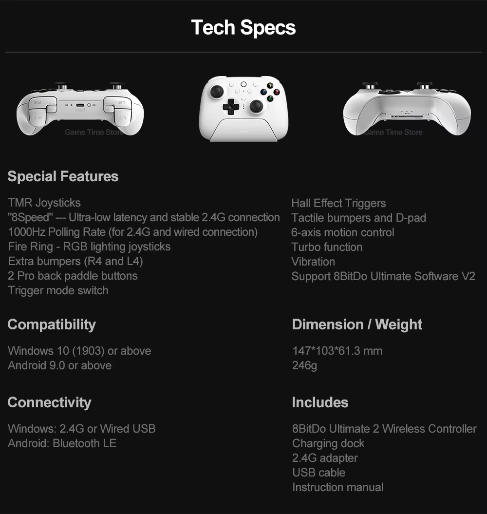 Геймпад 8Bitdo Ultimate 2 Windows/Android TMR White + Док-станция, фото №12