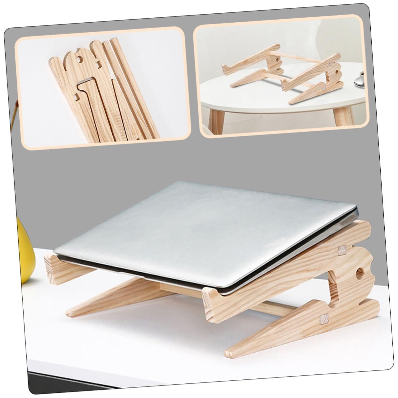 Підставка для ноутбука дерев'яна Veemoon, ергономічна, з функцією розсіювання тепла, стабільна, компактна, подвійна настільна, фото №9