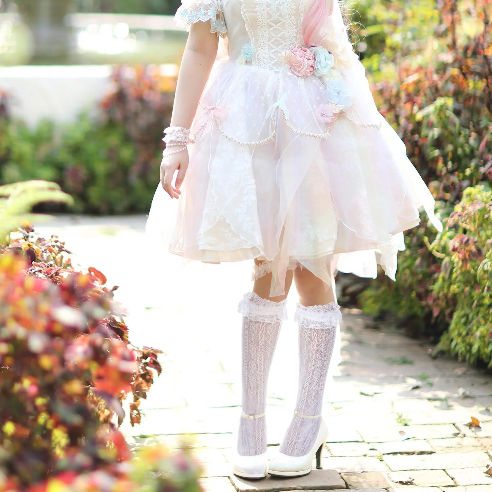 Гольфи з мереживом Білі з візерунком у вигляді серця, фото №3