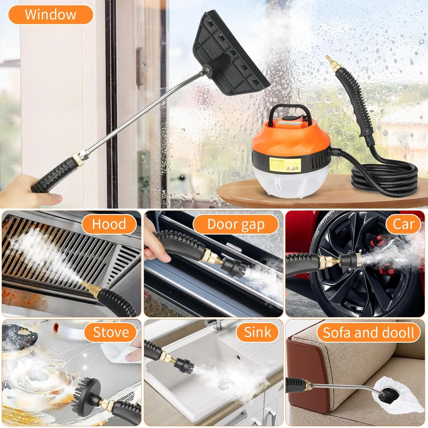 Ручний пароочисник під тиском 1500 Вт помаранчевий, фото №8 Ручний пароочисник під тиском 1500 Вт помаранчевий, фото №8