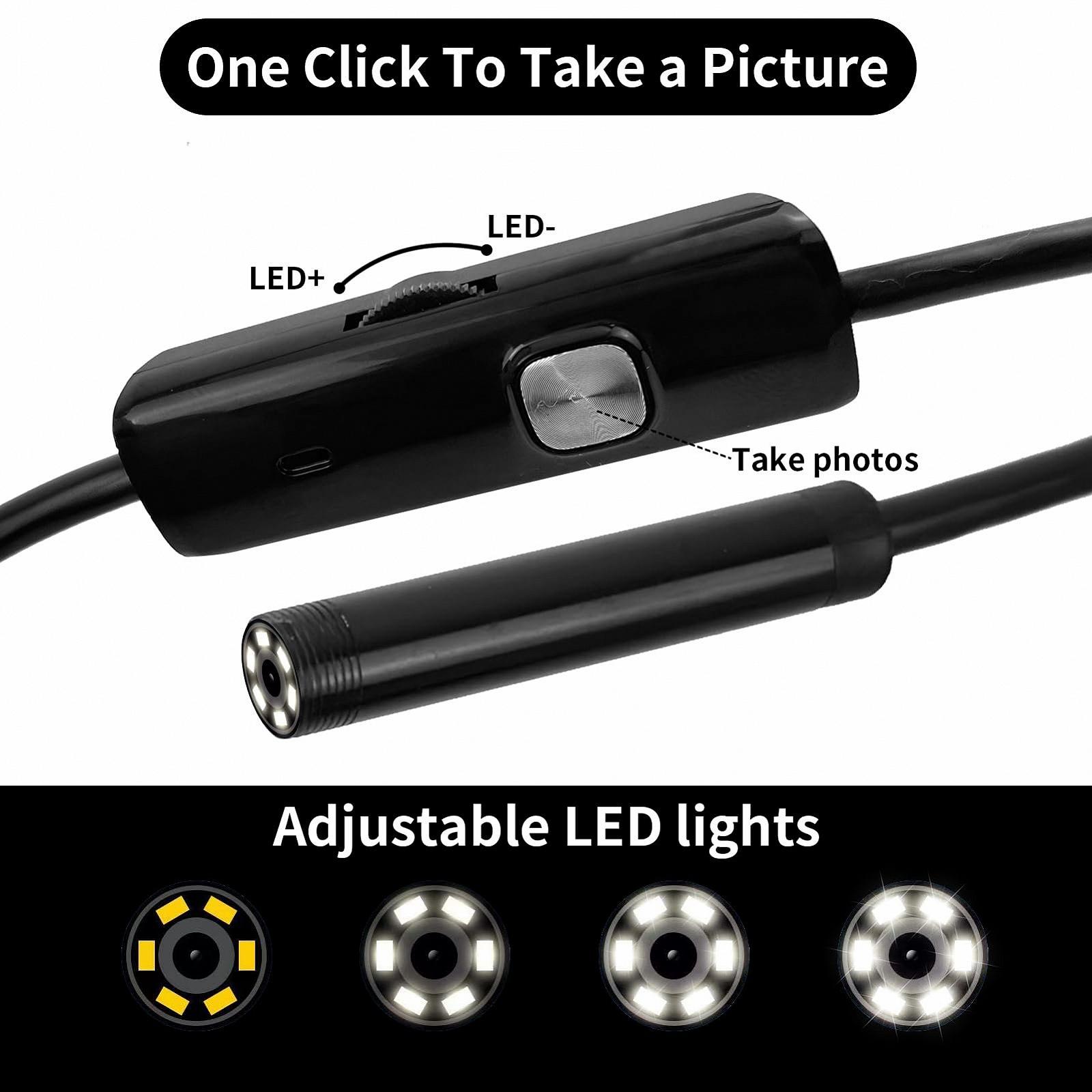 Эндоскоп Инспекционная Камера Type C USB 3 в 1 с 6 LED Подсветками 7мм IP67 Водонепроницаемая для труб Android Компьютер (2м), фото №3