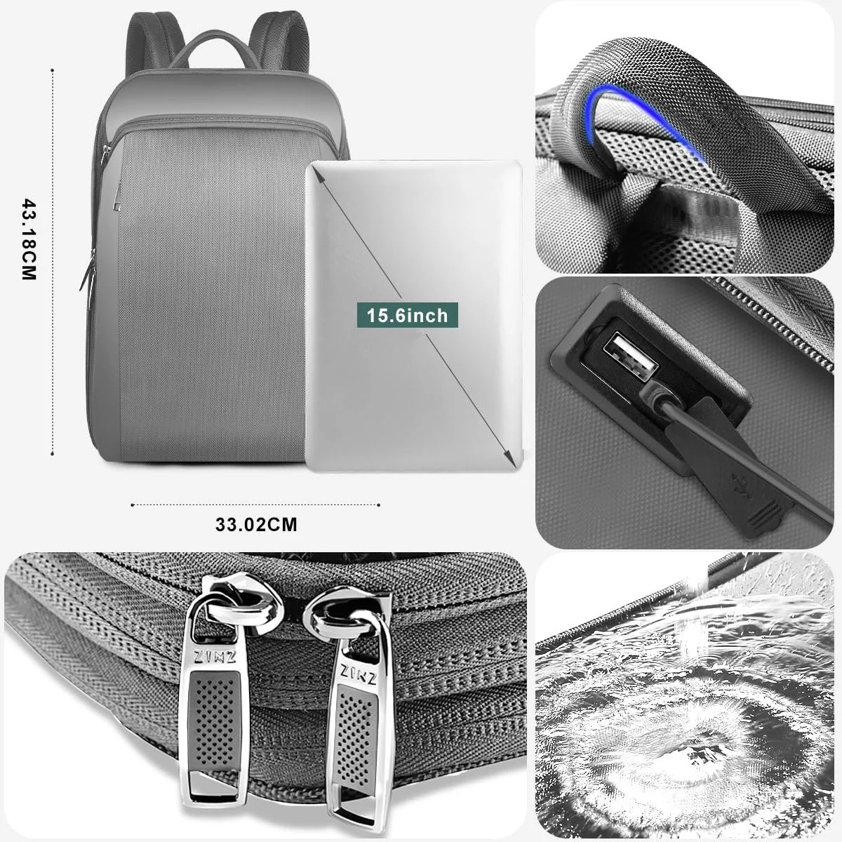 Рюкзак для ноутбука ZINZ Slim and Expandable 15 / 15.6 / 16 дюймів Anti-Theft Business Travel LG02Y01, фото №4 Рюкзак для ноутбука ZINZ Slim and Expandable 15 / 15.6 / 16 дюймів Anti-Theft Business Travel LG02Y01, фото №4