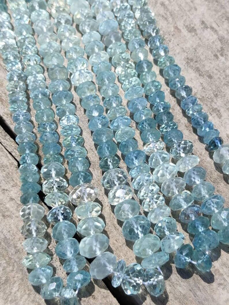 Бусины Аквамарин Натуральный Огранка рондель гладкая 4.5-6.5 мм Голубой, фото №1