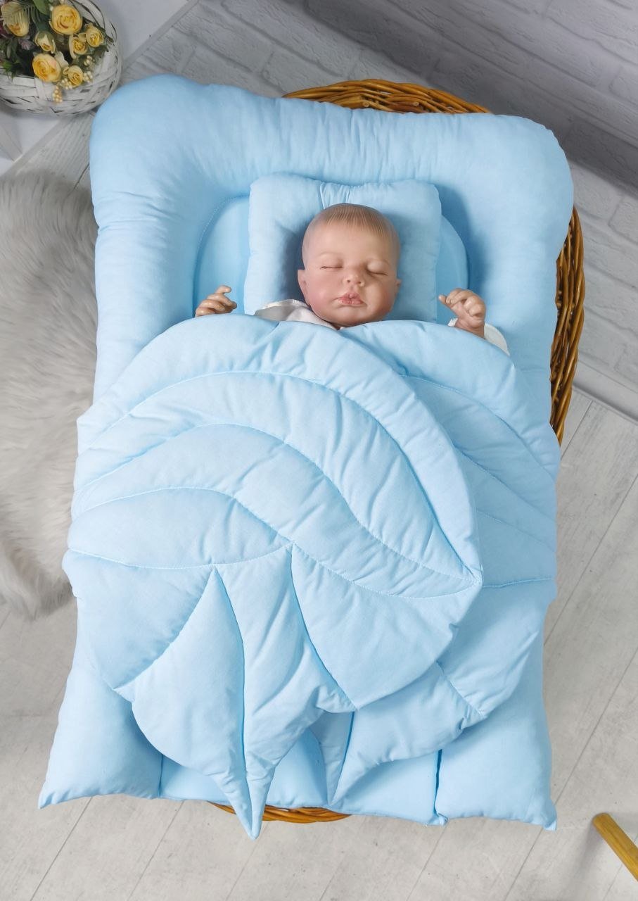 Кокон з крилами: люлька та ортопедична подушка, бавовна, блакитний, фото №1