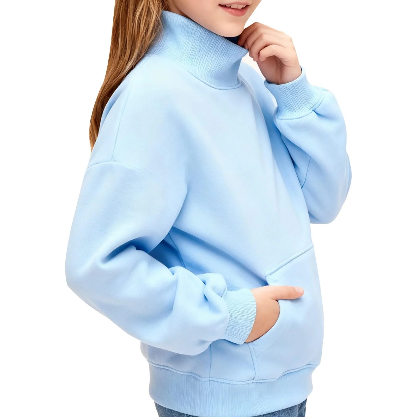 Пуловер Generisch для девочек, водолазка, детский зимний досуг, однотонные базовые рубашки с длинным рукавом для девочек, детский джемпер, детская одежда, спортивная одежда, толстовка для подростков, фото №3