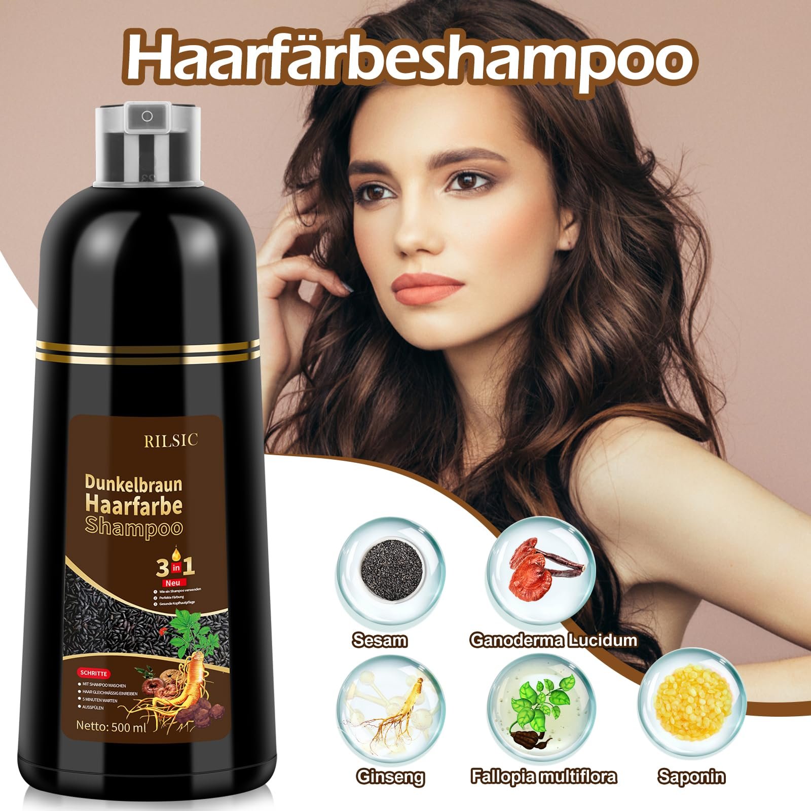 Шампунь для окрашивания волос Brown 3-в-1 Темно-коричневый, 500 мл, фото №2 Шампунь для окрашивания волос Brown 3-в-1 Темно-коричневый, 500 мл, фото №2