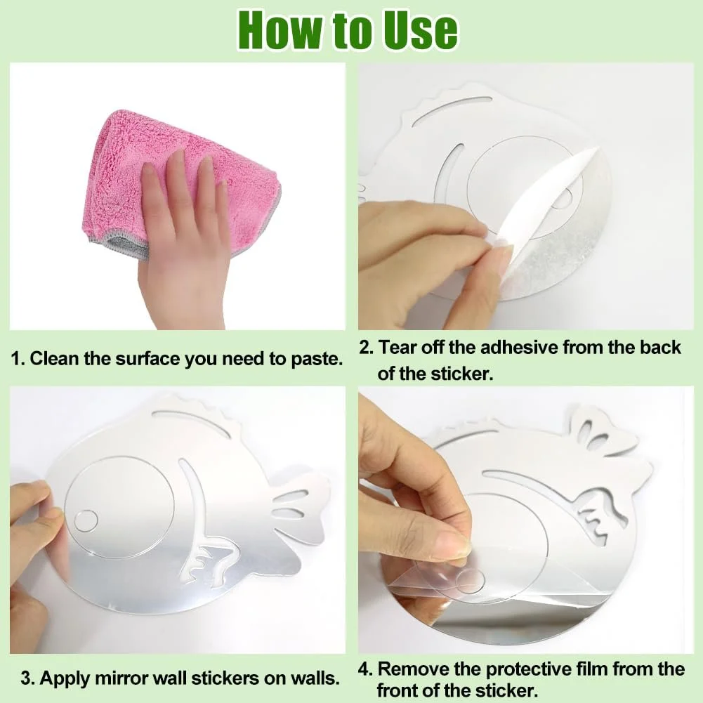 Акрилові дзеркальні наклейки на стіну Cute Fish and Bubbles 30 штук Silver, фото №4