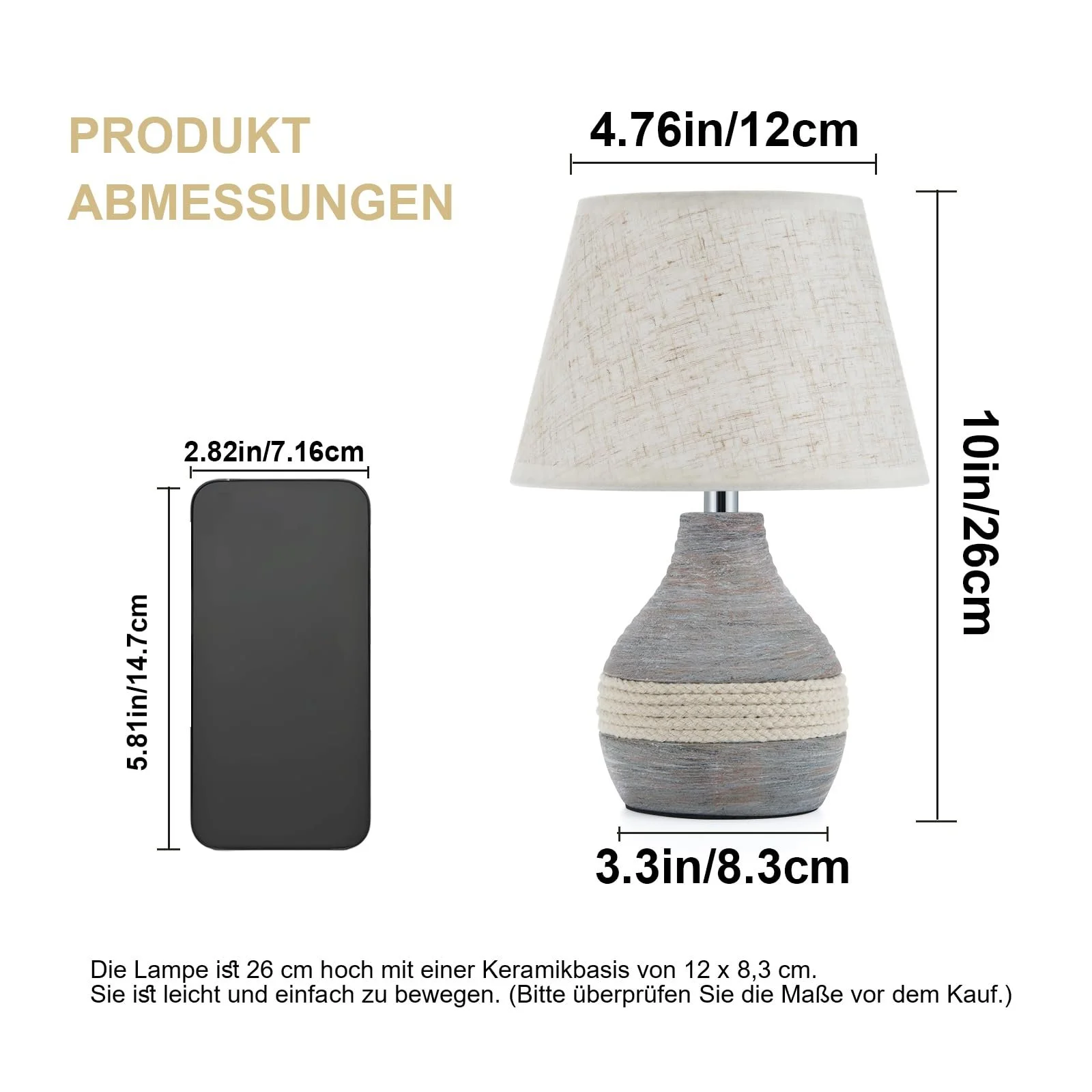 Настільна лампа керамічна бездротова таймер димер лляний плафон пульт ДК акумуляторна, фото №3