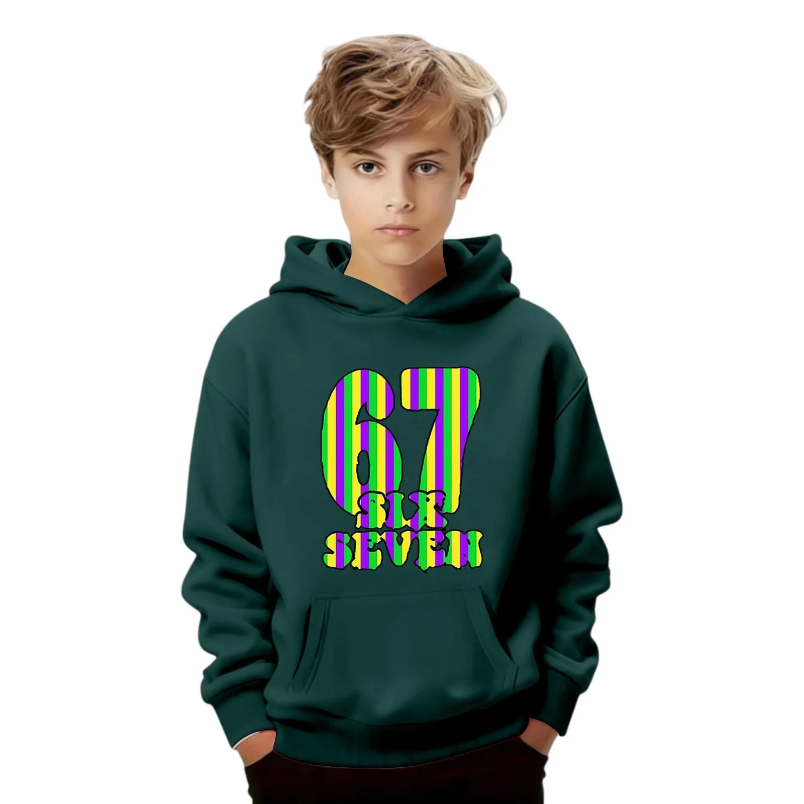 Толстовка Kinder 67 - Толстовка с капюшоном для девочки с карнавальным узором, мягкий флисовый пуловер с карманами, фото №2