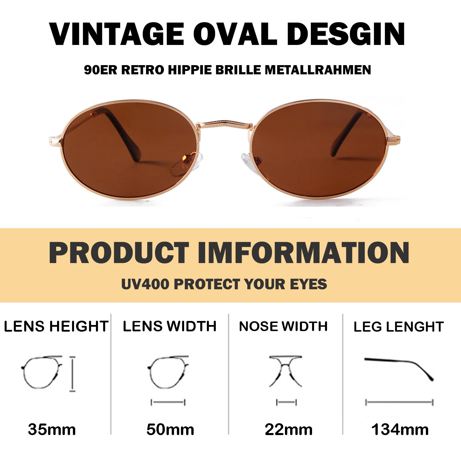 Сонцезахисні окуляри Овальні Laurinny Ретро 90-х Вінтажні Металева оправа, фото №6