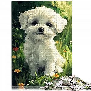 Пазл Щенок мальтийской болонки в цветах 1000 элементов 38 x 26 см synthetic.ua - Фото 1