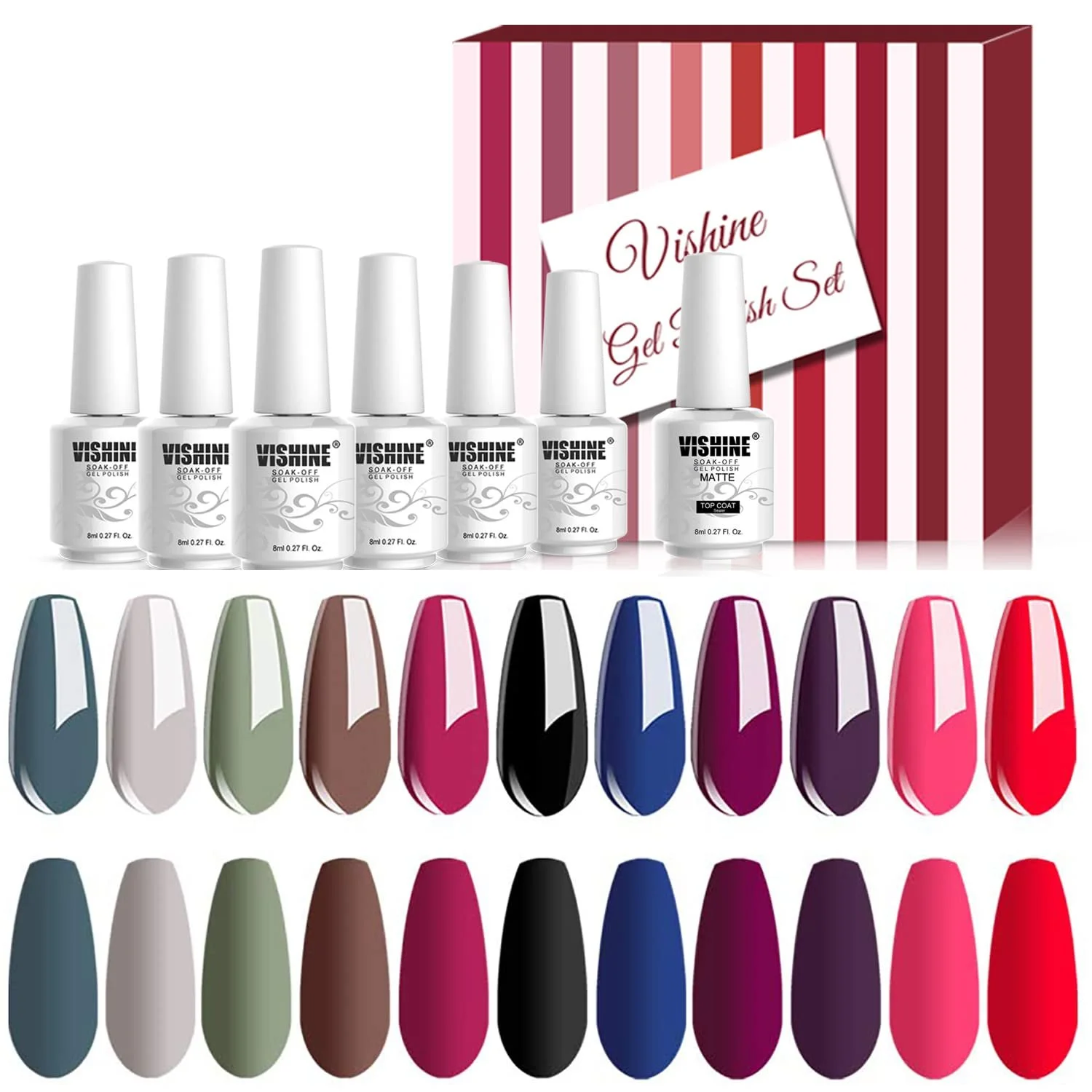 Гель-лак Vishine Nude Grey Rose Red Pastel Colours для гелевих нігтів, набір 12 x 8 мл, фото №2