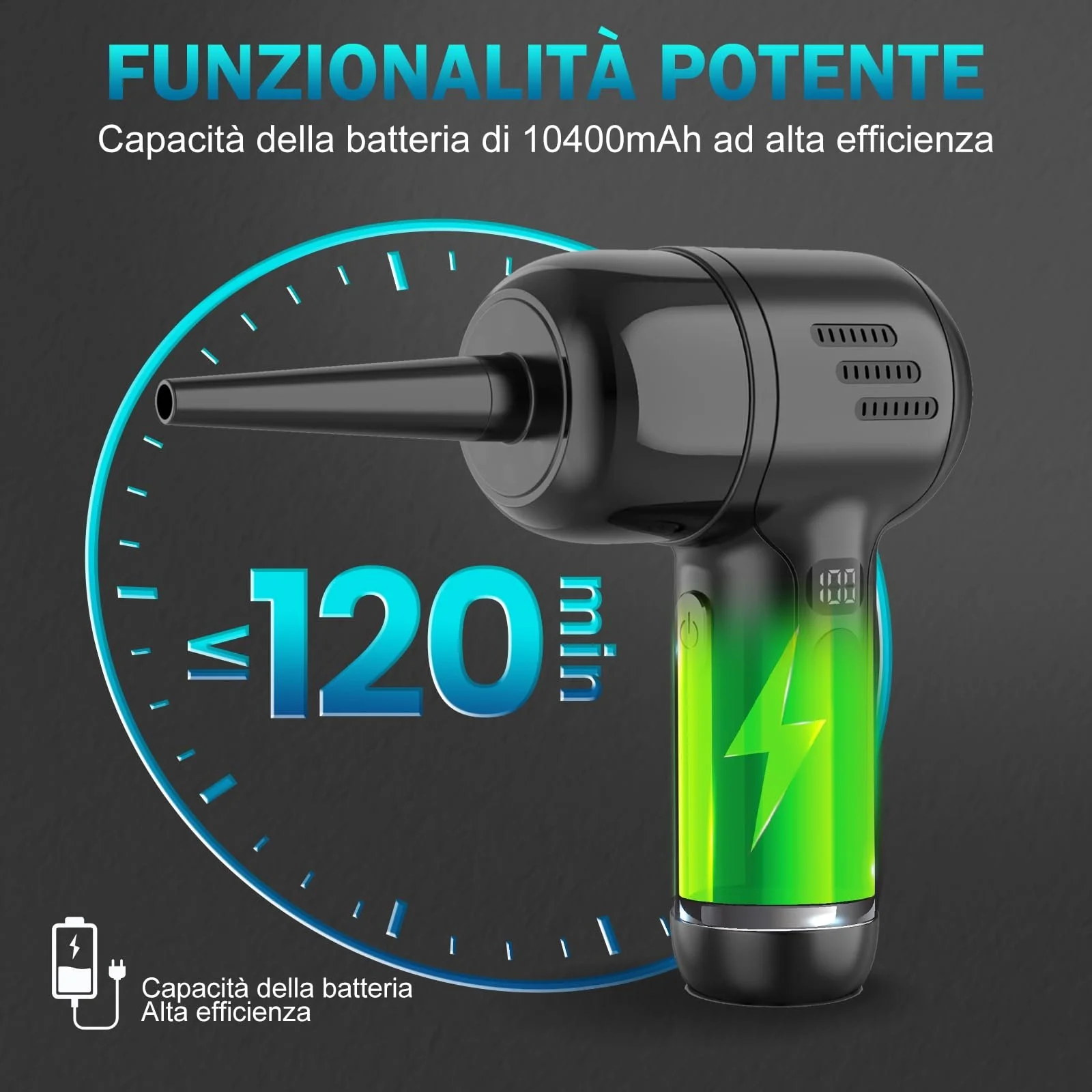 Електрична повітродувка ULtronics X 3 швидкості 165 000 об/хв 10 400 мАг Акумуляторна, фото №3