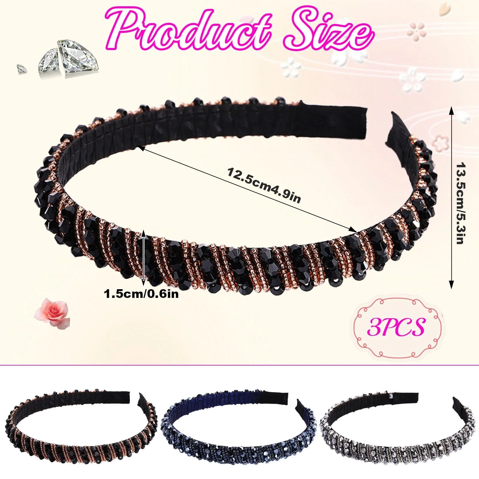 Набір з 3 жіночих блискучих обручів для волосся, фото №2