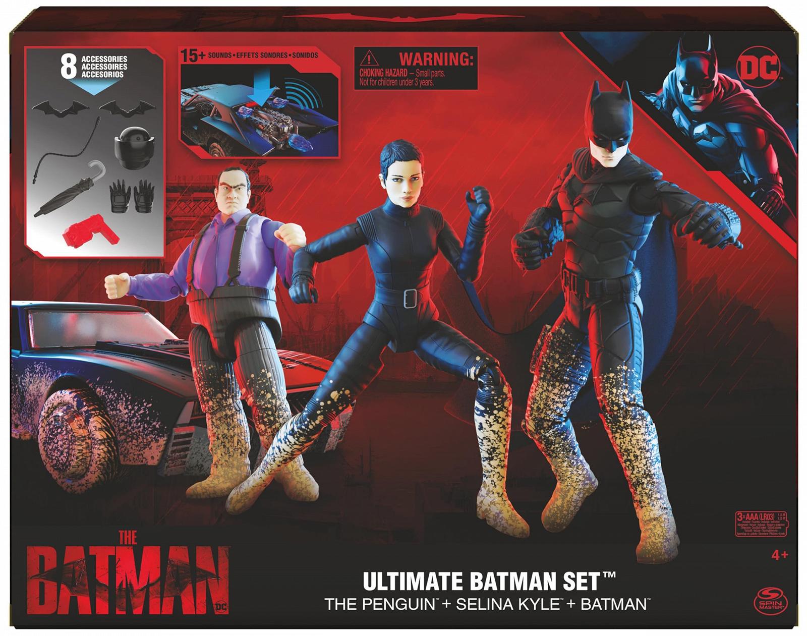 Фигурки DC Comics Batman Бэтмен, Пингвин, Селина Кайл, Бэтмобиль, 10 см, грязный вид, фото №3