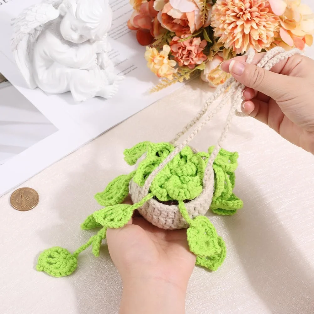 Аксессуар подвесной для авто GORGECRAFT вязаная корзина с растением Green, фото №3