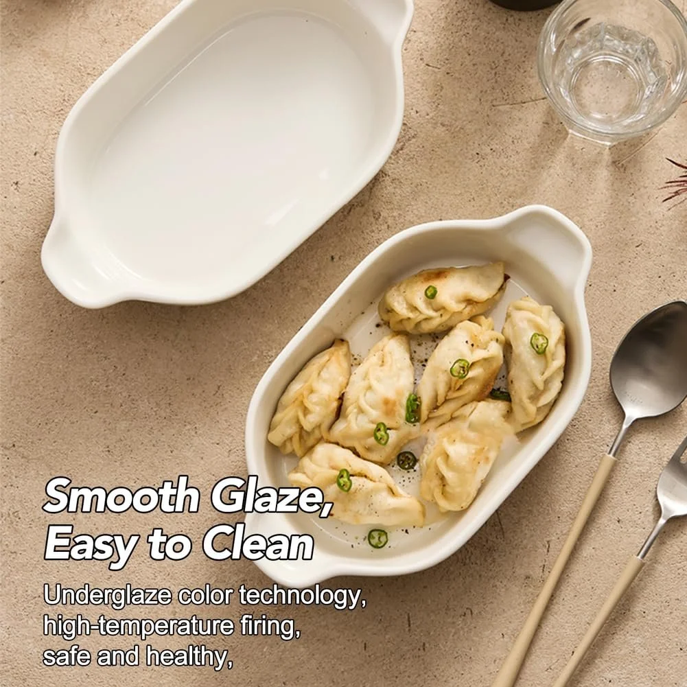 Форма для запекания Dxcaicc Овальная фарфоровая белая с двойными ручками, фото №6