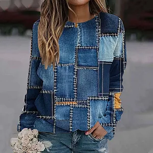 Свитшот Komiseup Oversize Y2K, Пуловер, Круглый вырез, Длинный рукав, Узор в клетку, Флис, 08 synthetic.ua - Фото 1