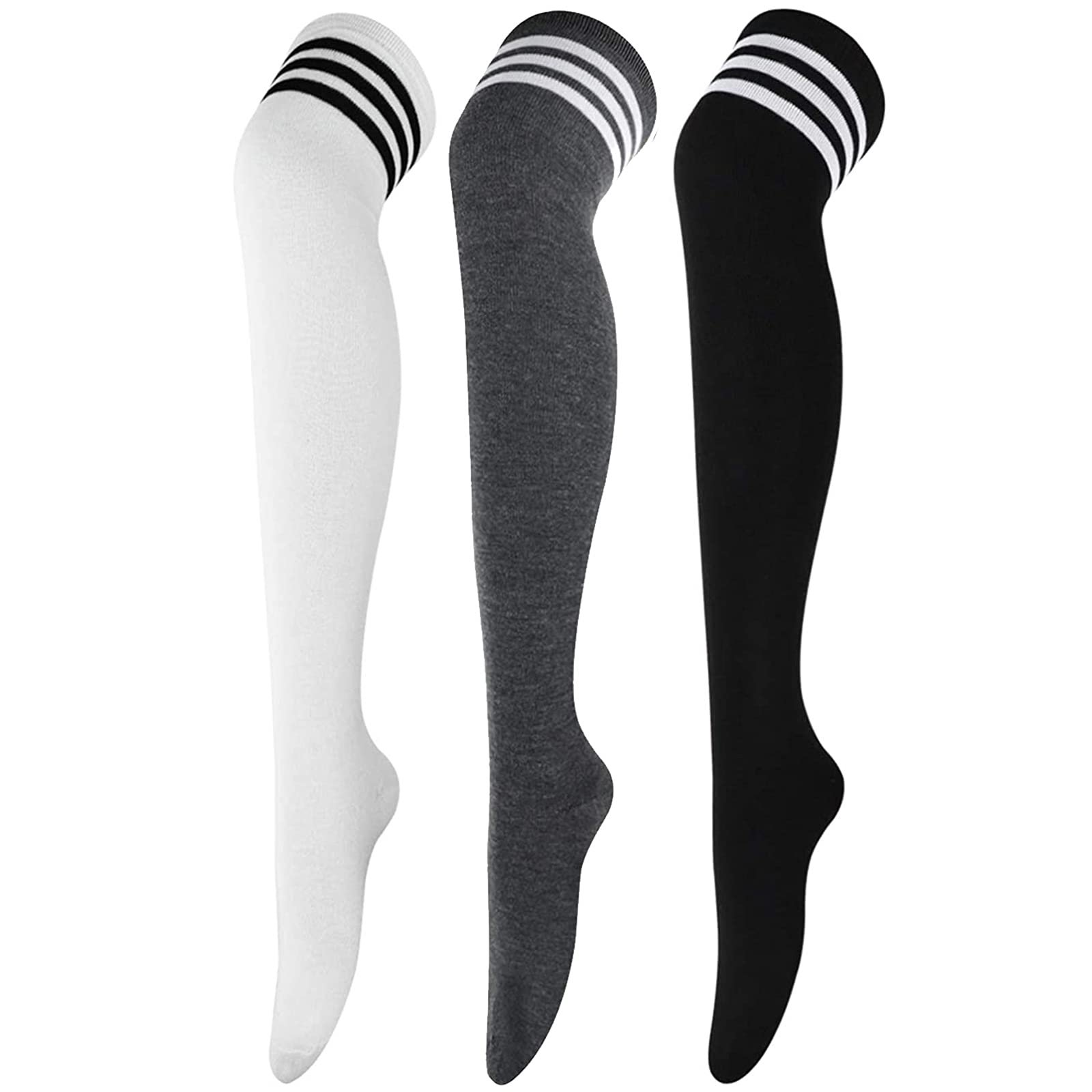 Женские гольфы DRESHOW 3 пары, выше колена, длинные полосатые носки, вязаные спортивные носки для школьников, фото №1