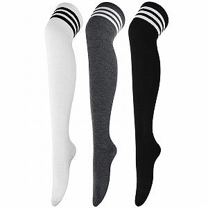 Женские гольфы DRESHOW 3 пары, выше колена, длинные полосатые носки, вязаные спортивные носки для школьников - Фото 1