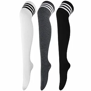 Женские гольфы DRESHOW 3 пары, выше колена, длинные полосатые носки, вязаные спортивные носки для школьников - Фото 1