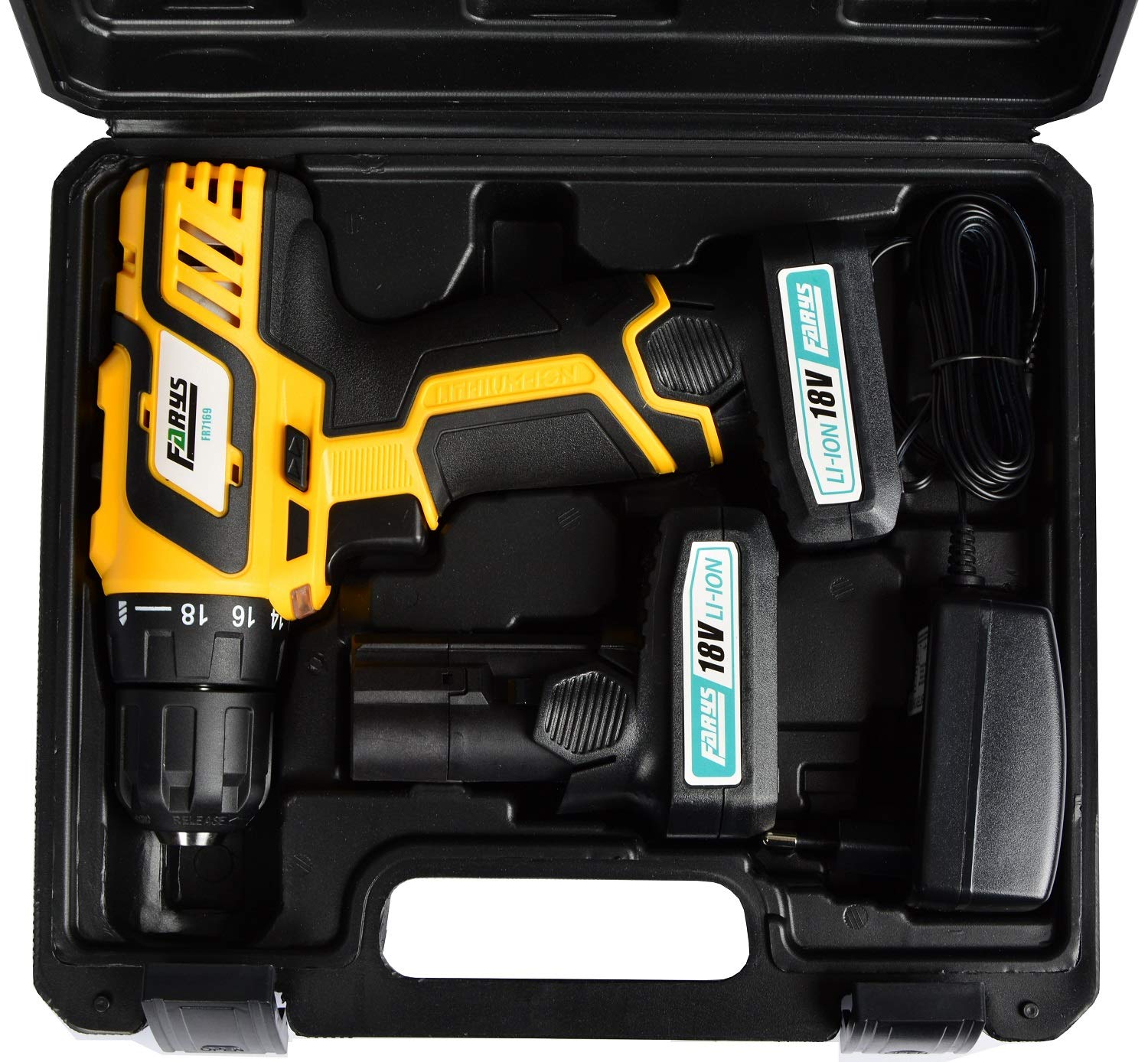 Акумуляторний шурупокрут Farys 18 V LED 1300 mAh з 2x акумуляторами в кейсі, фото №2