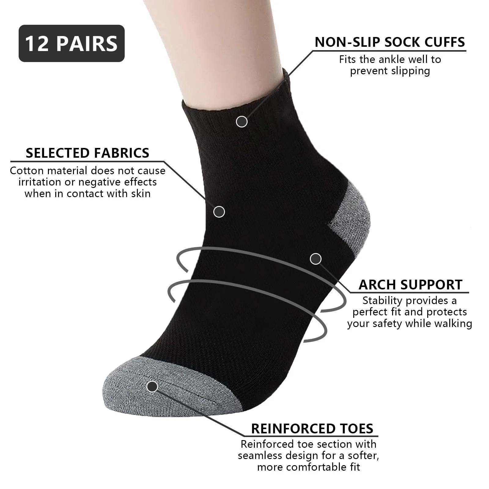 Набір шкарпеток для спорту 12 пар для чоловіків та жінок, фото №2