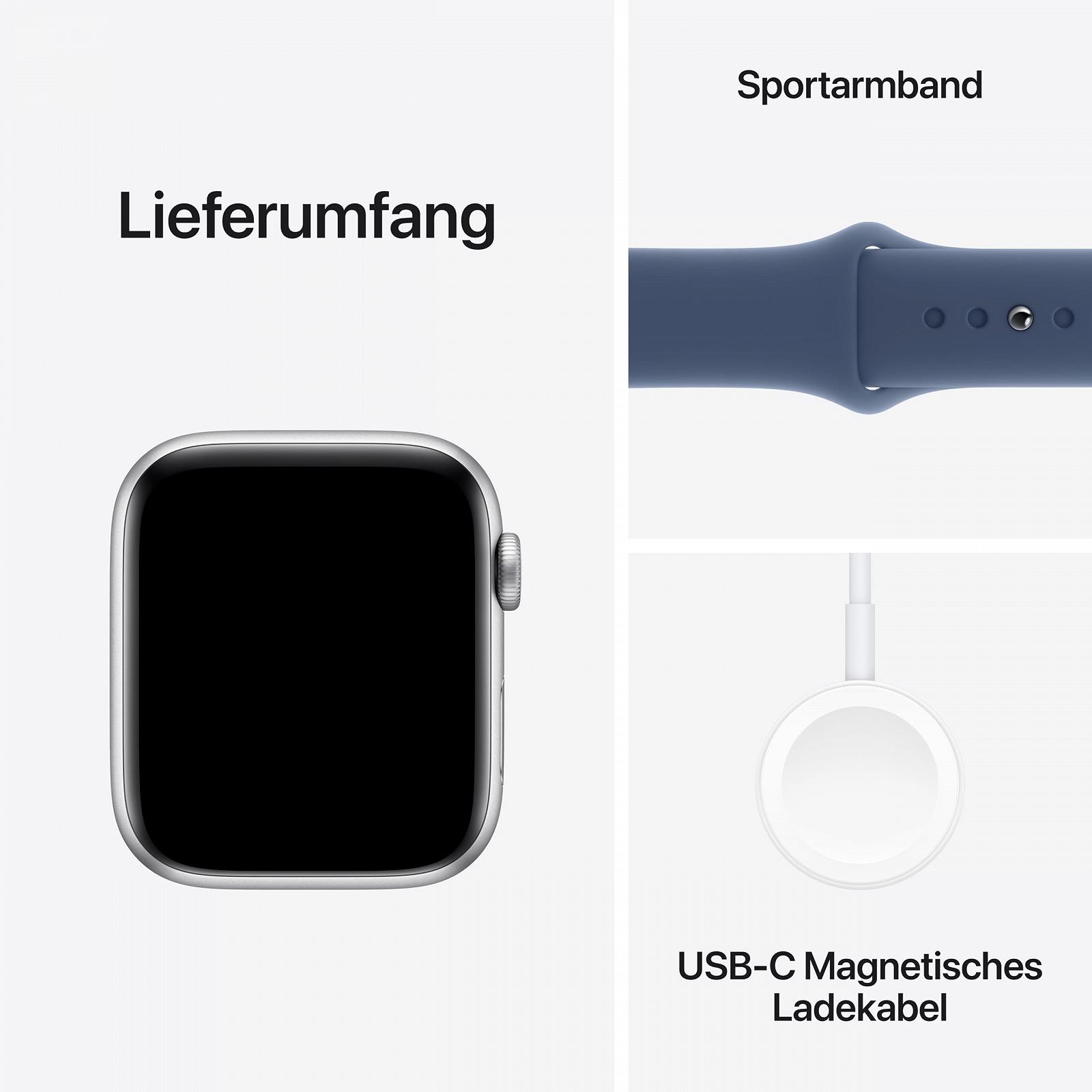 Смарт-часы Apple Watch SE (2nd Generation) GPS + Cellular 44mm, алюминиевый корпус серебристого цвета, спортивный ремешок из денима (S/M). Трекер фитнеса и сна, обнаружение аварий, монитор сердечного ритма, фото №6