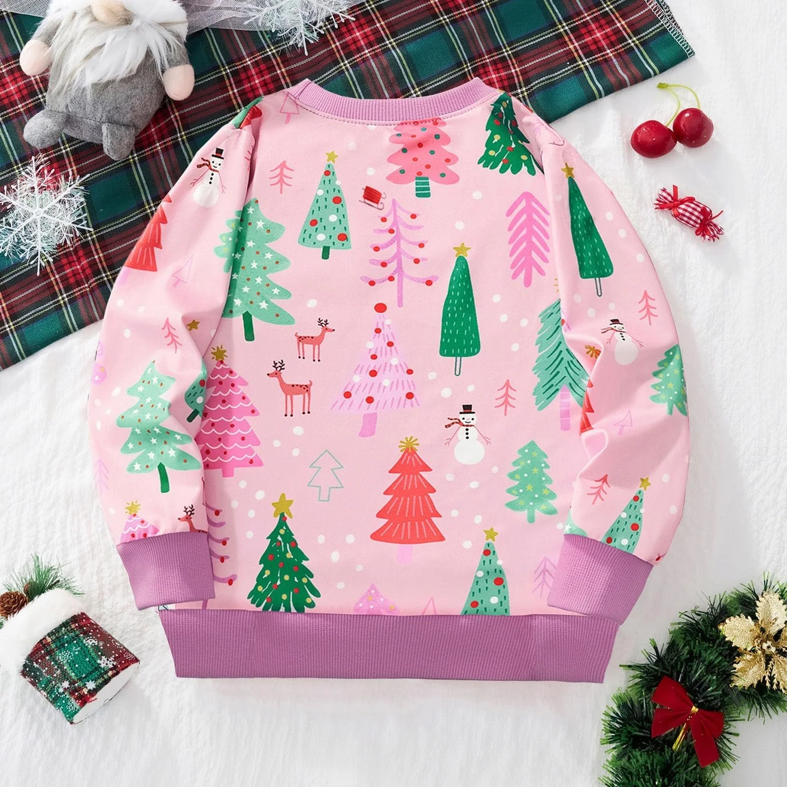 Детский рождественский свитер для девочек, с длинными рукавами, праздничная толстовка с принтом оленя и снеговика, повседневный пуловер с круглым вырезом, осенне-зимний, фото №2