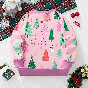 Детский рождественский свитер для девочек, с длинными рукавами, праздничная толстовка с принтом оленя и снеговика, повседневный пуловер с круглым вырезом, осенне-зимний synthetic.ua - Фото 1