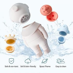 Іграшка для ванни OESSUF Силіконова, 4 штуки: інопланетянин, астронавт, космічний корабель, ракета synthetic.ua - Фото 1