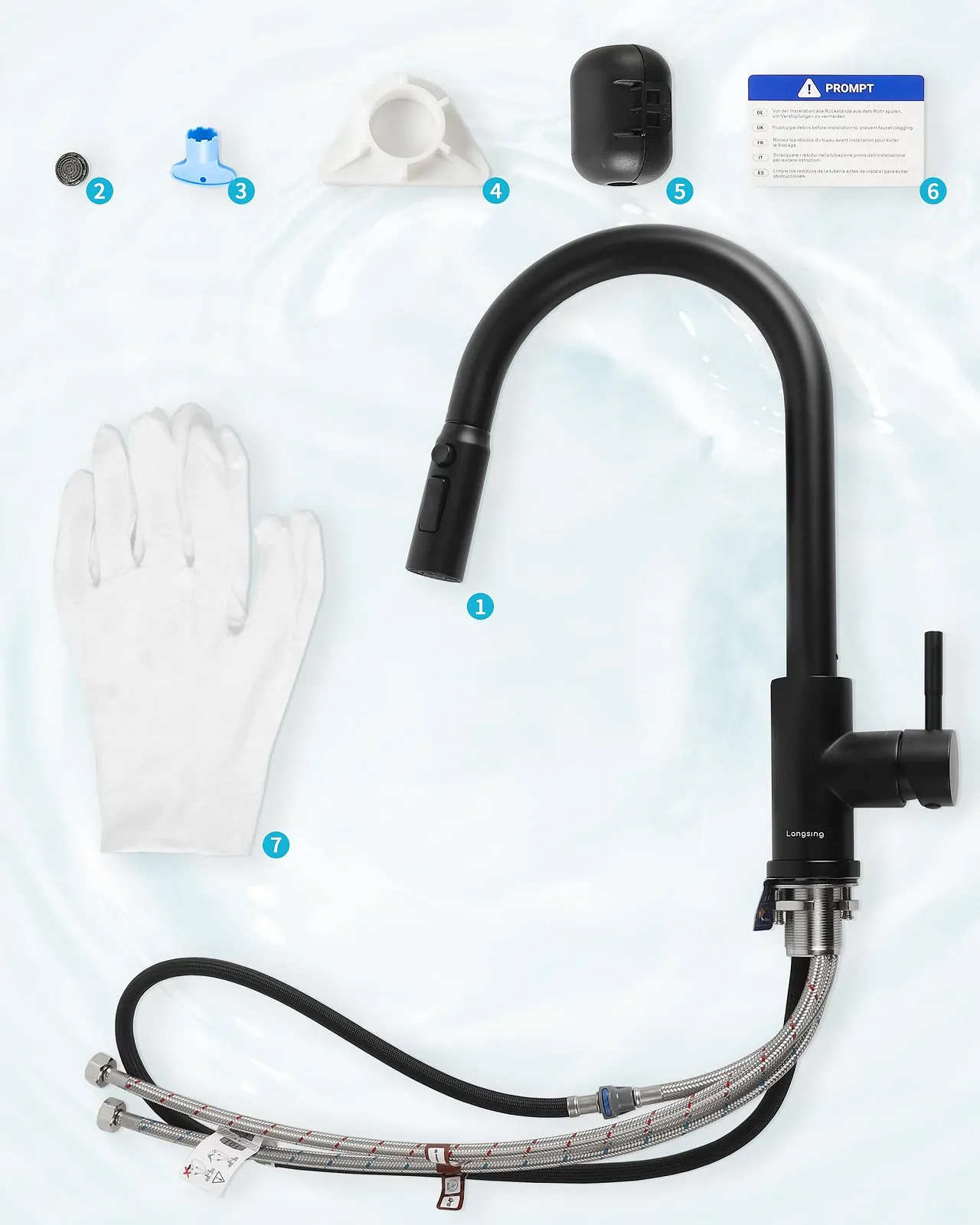 Кухонный смеситель High Pressure 304 stainless steel выдвижной 3 jet types 360° swivel DVGW certified Черный, фото №8