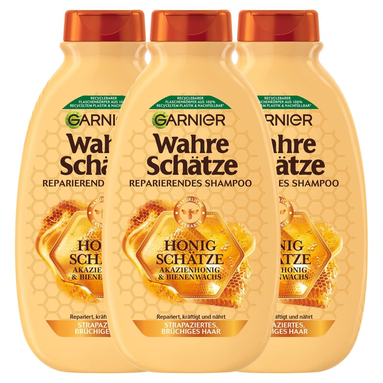 Шампунь Garnier True Treasures Восстанавливающий Медовые Сокровища для поврежденных и ломких волос 3 x 250 мл, фото №1 Шампунь Garnier True Treasures Восстанавливающий Медовые Сокровища для поврежденных и ломких волос 3 x 250 мл, фото №1